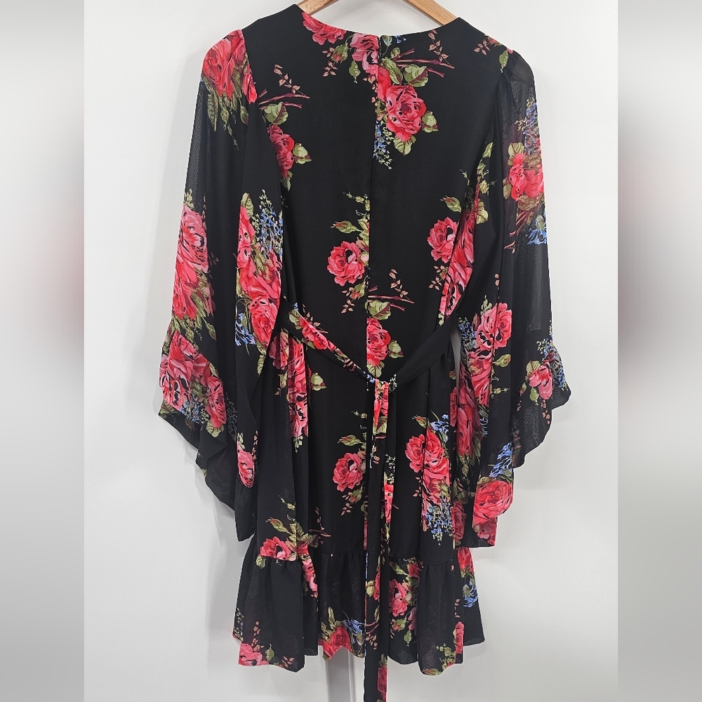 Floral Black Dress with Red and Pink Roses Size 10 - Picture 4 of 11